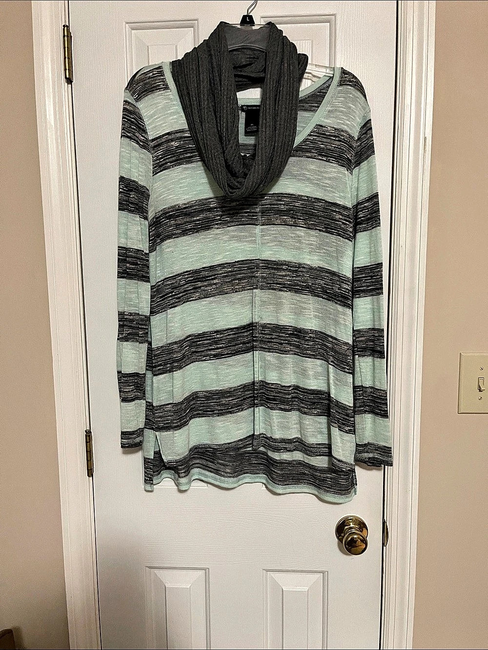 INC International Concepts Striped Cowl Neck Tunic Green & Black
